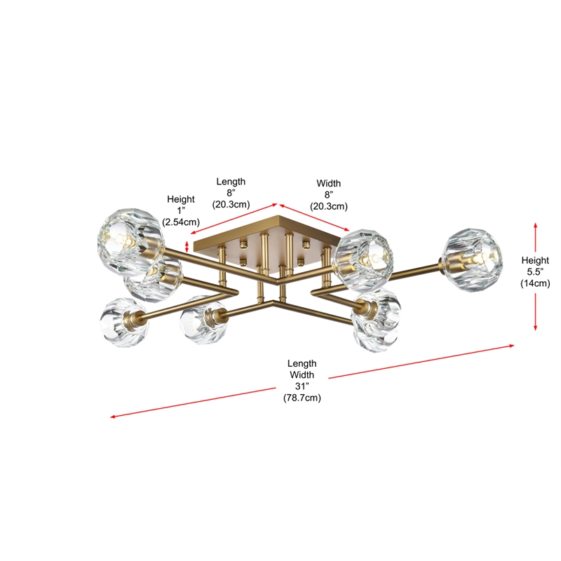 Elegant Lighting Eren 8-Light Metal & Crystal Flush Mount in Satin Gold/Clear