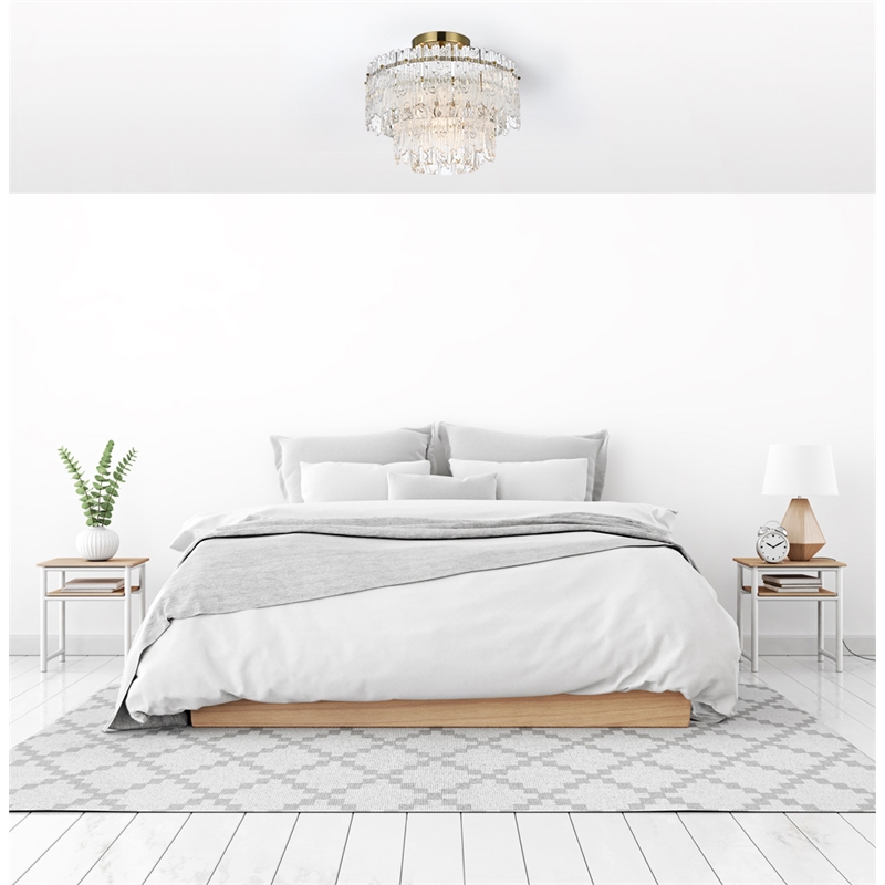 Elegant Lighting Emilia 4-Light Metal & Glass Flush Mount Light in Satin Gold