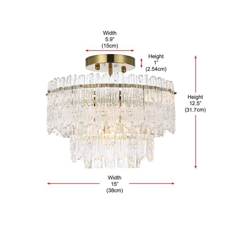 Elegant Lighting Emilia 4-Light Metal & Glass Flush Mount Light in Satin Gold