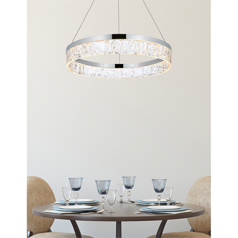 Elegant Lighting Linden 1-Light Metal Adjustable LED Chandelier in Chrome/Clear