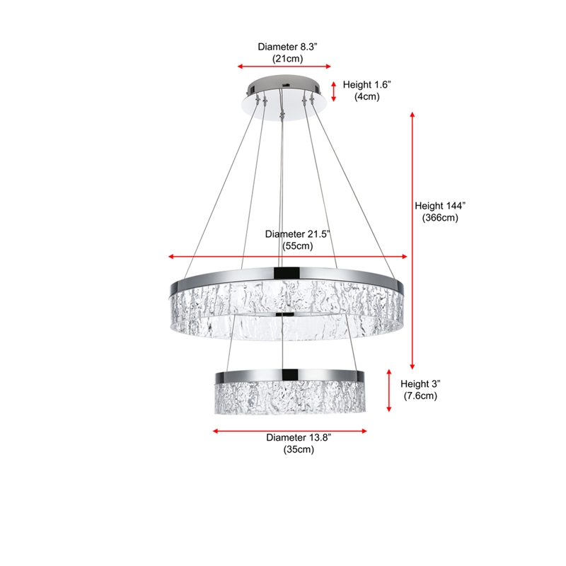 Elegant Lighting Linden 2-Light Metal Adjustable LED Chandelier in Chrome/Clear