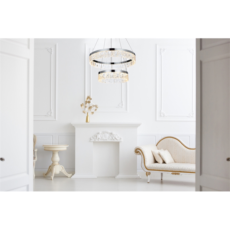 Elegant Lighting Linden 2-Light Metal Adjustable LED Chandelier in Chrome/Clear