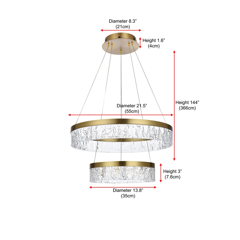 Elegant Lighting Linden 2-Light Metal Adjustable LED Chandelier in Satin Gold