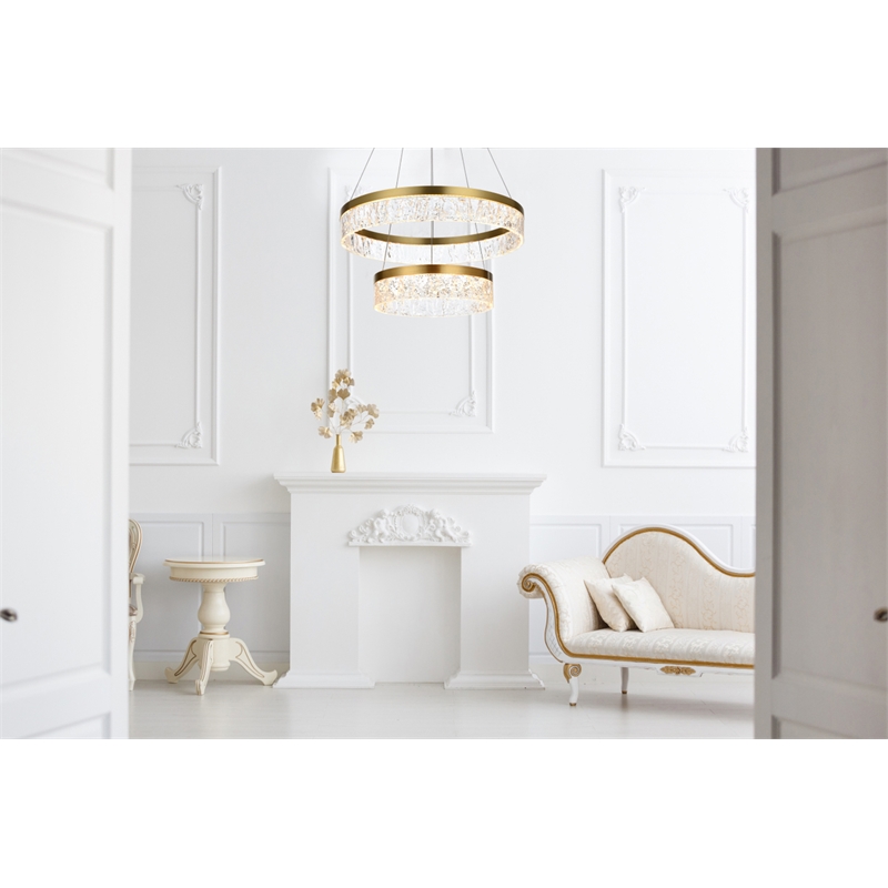 Elegant Lighting Linden 2-Light Metal Adjustable LED Chandelier in Satin Gold