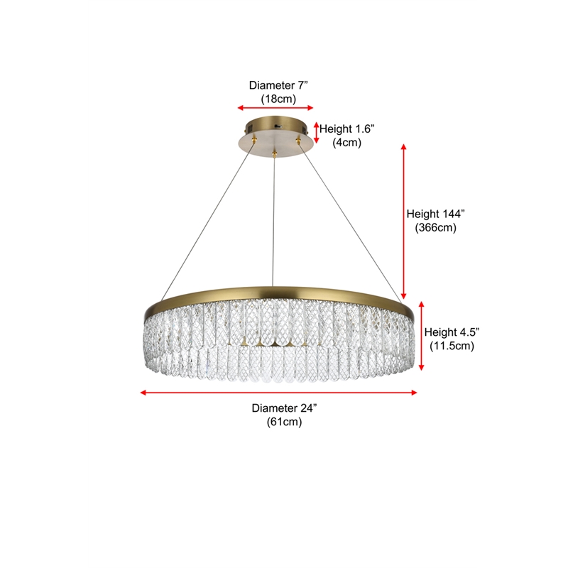 Elegant Lighting Rune 1-Light Metal Adjustable LED Chandelier in Gold