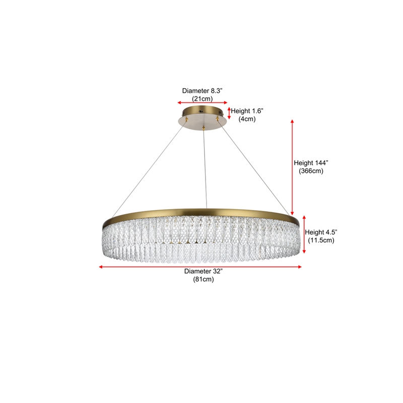 Elegant Lighting Rune 1-Light Metal Adjustable LED Chandelier in Satin Gold