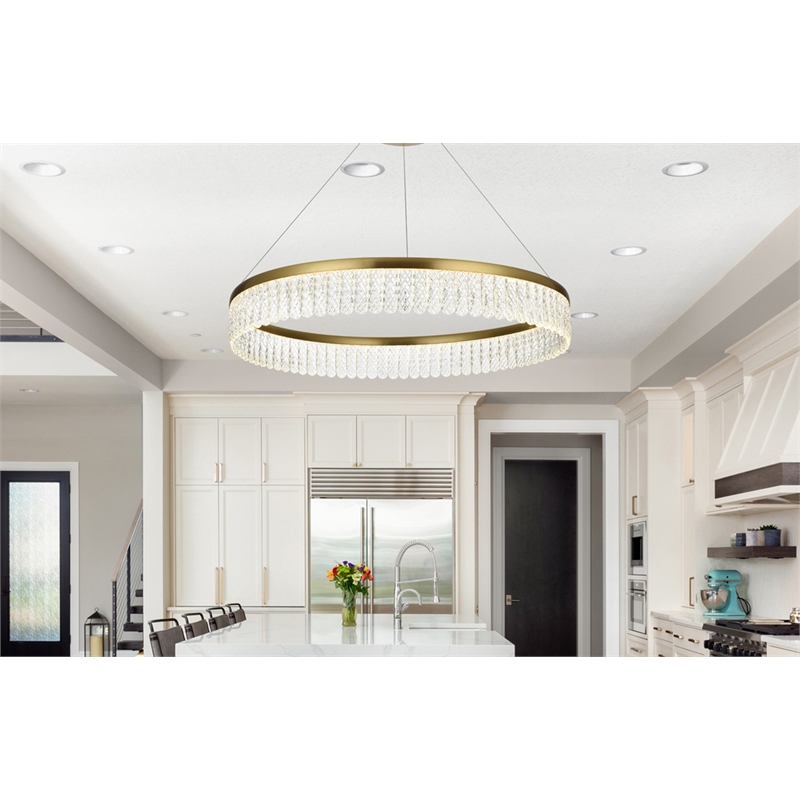 Elegant Lighting Rune 1-Light Metal Adjustable LED Chandelier in Satin Gold