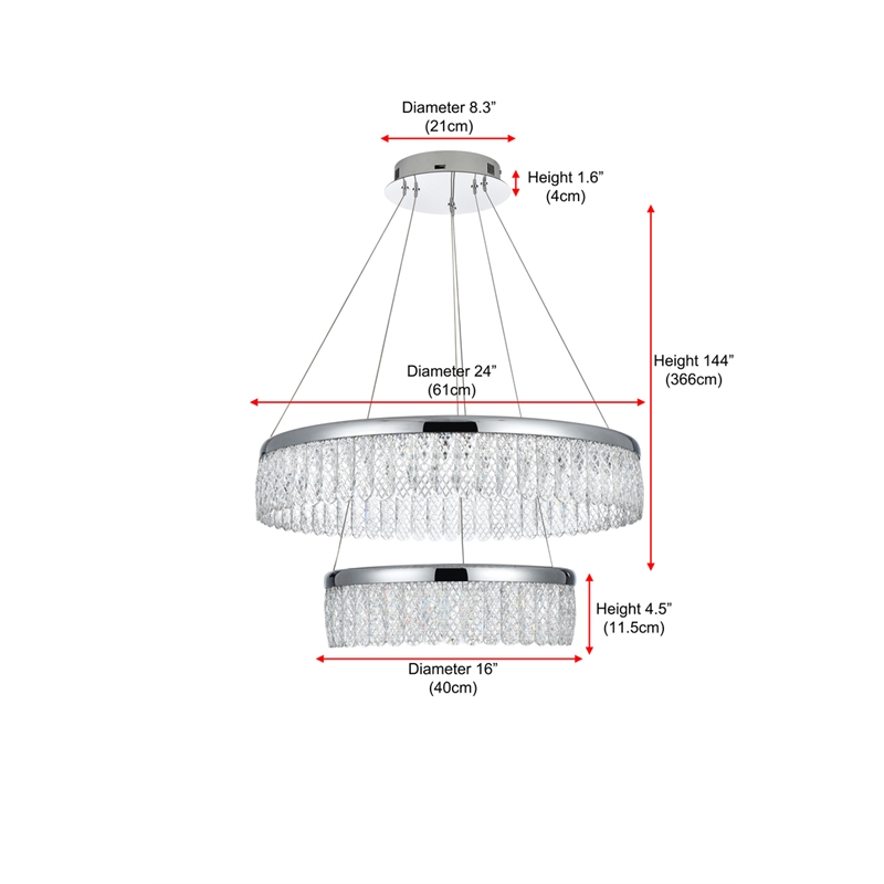 Elegant Lighting Rune 2-Light Metal Adjustable LED Chandelier in Chrome