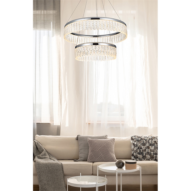 Elegant Lighting Rune 2-Light Metal Adjustable LED Chandelier in Chrome