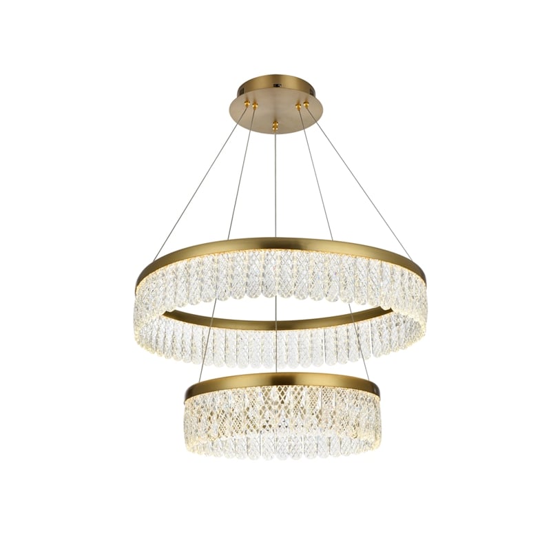 Elegant Lighting Rune 2-Light Metal Adjustable LED Chandelier in Satin Gold