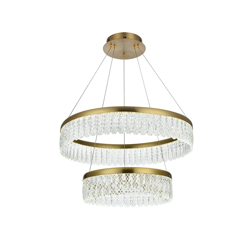 Elegant Lighting Rune 2-Light Metal Adjustable LED Chandelier in Satin Gold