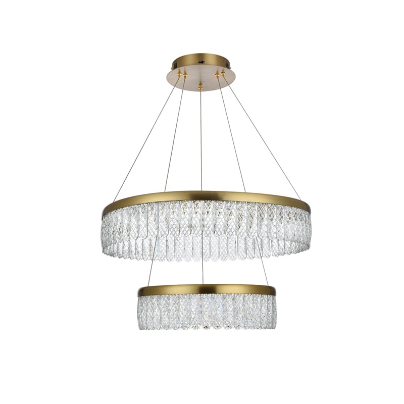 Elegant Lighting Rune 2-Light Metal Adjustable LED Chandelier in Satin Gold