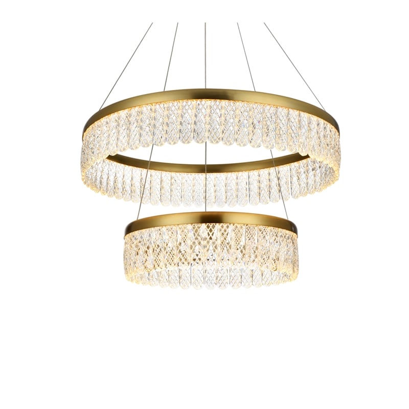 Elegant Lighting Rune 2-Light Metal Adjustable LED Chandelier in Satin Gold