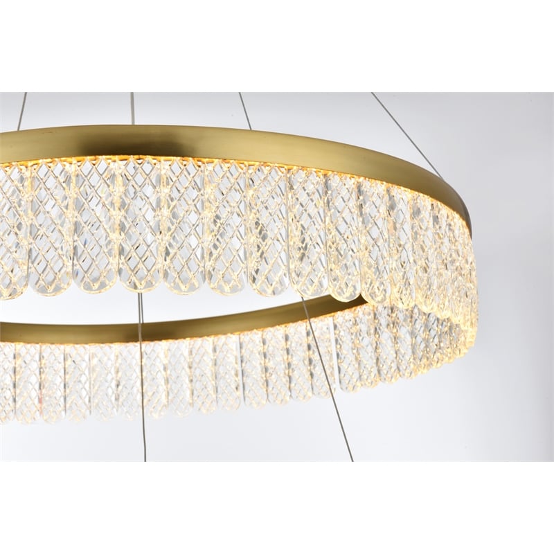Elegant Lighting Rune 2-Light Metal Adjustable LED Chandelier in Satin Gold