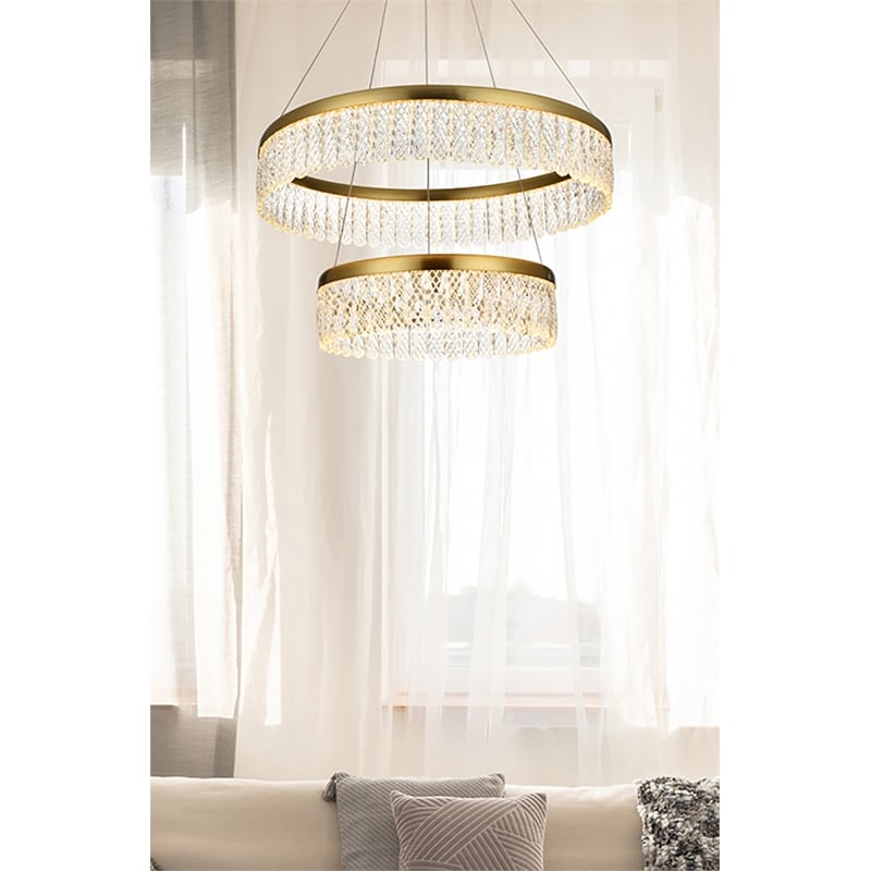 Elegant Lighting Rune 2-Light Metal Adjustable LED Chandelier in Satin Gold