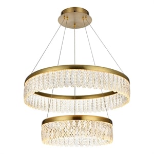 Elegant Lighting Rune 2-Light Metal Adjustable LED Chandelier in Satin Gold