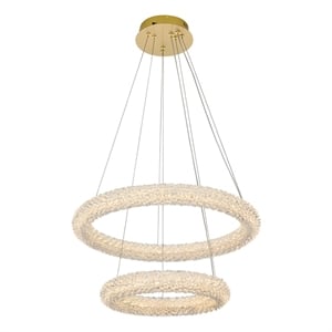 Elegant Lighting Bowen 24&quot 2-Light Metal Adjustable LED Chandelier in Gold