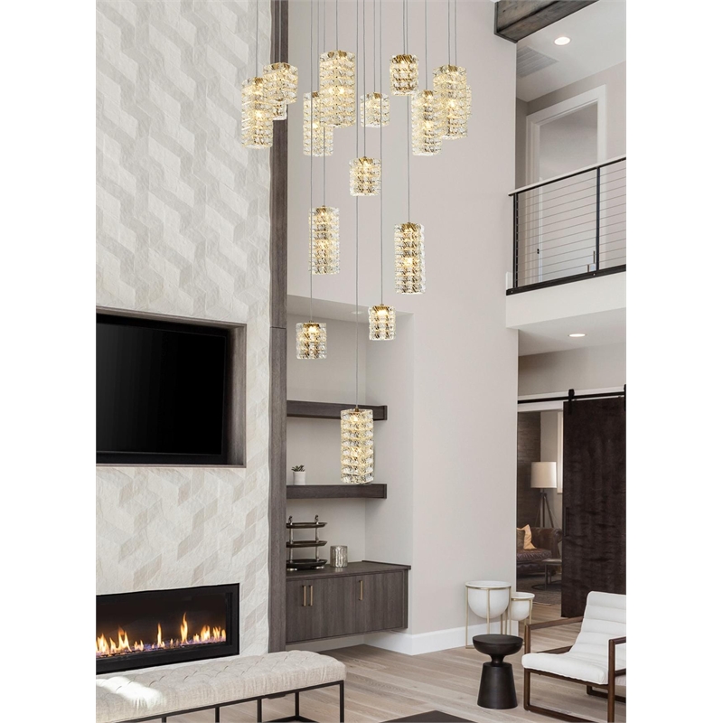 Elegant Lighting Aston 32 Inch Led Pendant In Satin Gold