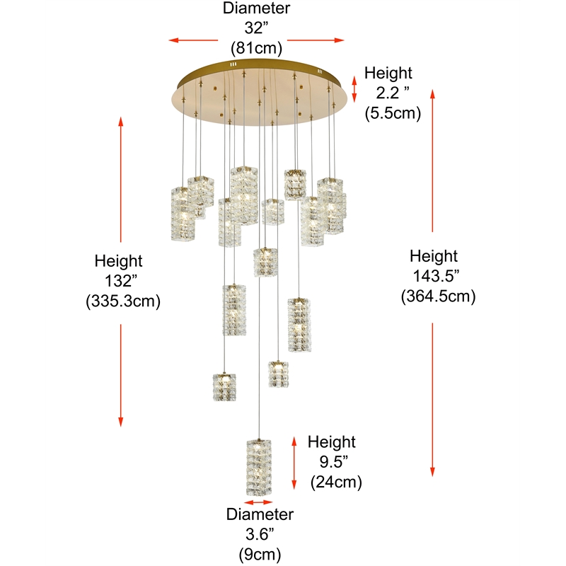 Elegant Lighting Aston 32 Inch Led Pendant In Satin Gold