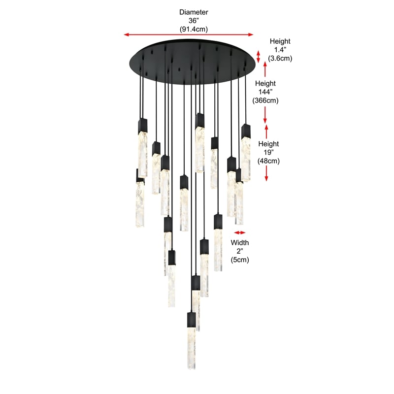Elegant Lighting Aurora 36 Inch Chandelier In Black