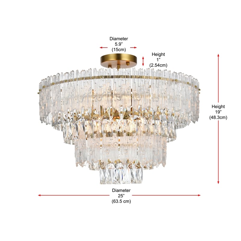 Elegant Lighting Emilia 25 Inch Flush Mount In Satin Gold
