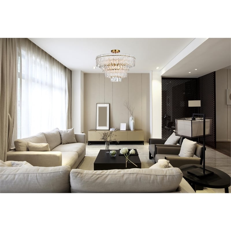 Elegant Lighting Emilia 25 Inch Flush Mount In Satin Gold