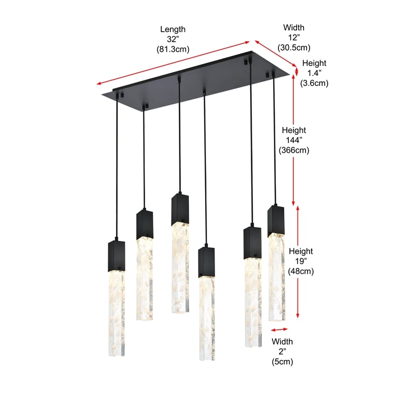 Elegant Lighting Aurora 32 Inch Pendant In Black