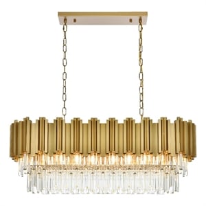 Elegant Lighting Willow 36&quot Rectangular Chandelier in Satin Gold