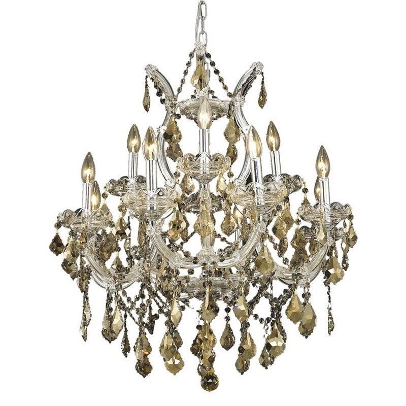 Elegant Lighting Maria Theresa 13 Light Glass Teak Crystal Chandelier in Chrome
