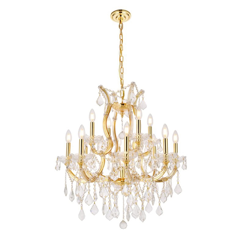 Elegant Lighting Maria Theresa 13 Light Glass Royal Crystal Chandelier in Gold