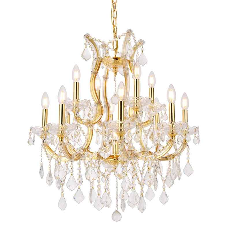 Elegant Lighting Maria Theresa 13 Light Glass Royal Crystal Chandelier in Gold