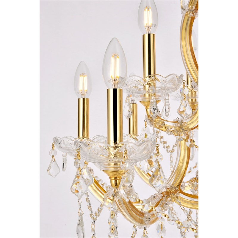 Elegant Lighting Maria Theresa 13 Light Glass Royal Crystal Chandelier in Gold