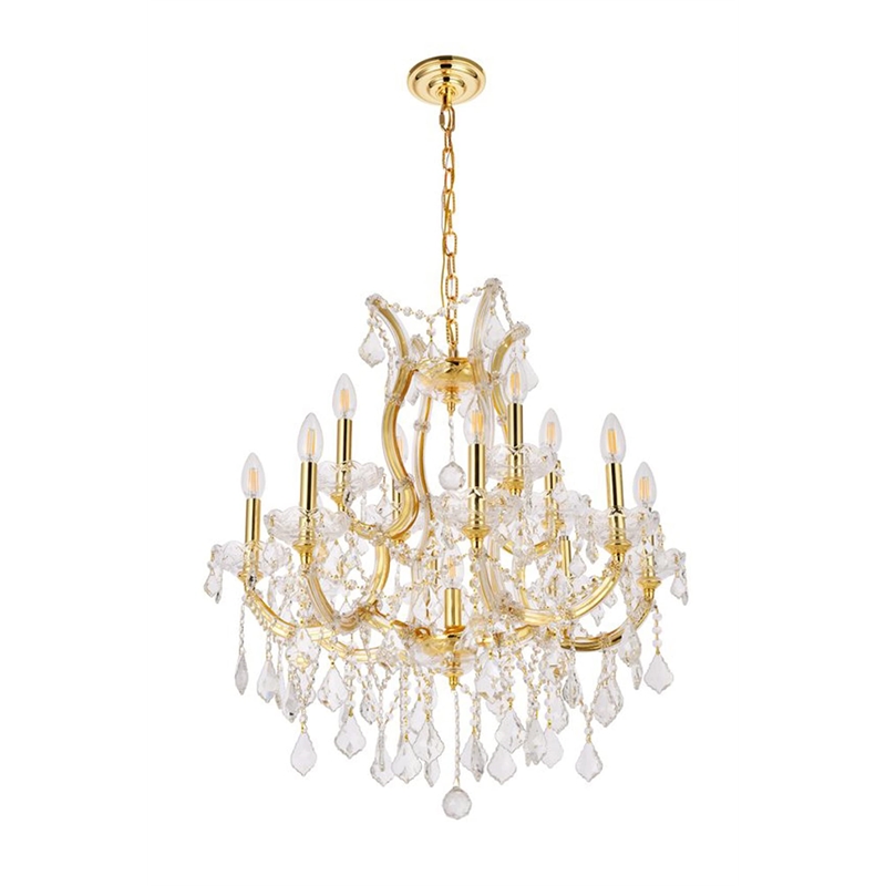 Elegant Lighting Maria Theresa 13 Light Glass Royal Crystal Chandelier in Gold