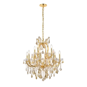 Elegant Lighting Maria Theresa 13 Light Glass Teak Crystal Chandelier in Gold