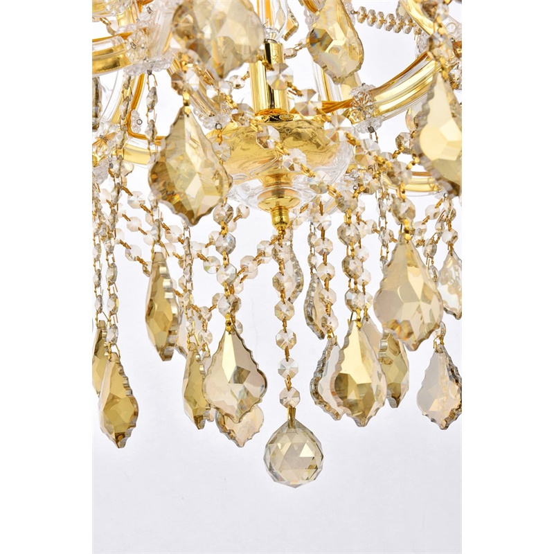 Elegant Lighting Maria Theresa 13 Light Glass Teak Crystal Chandelier in Gold