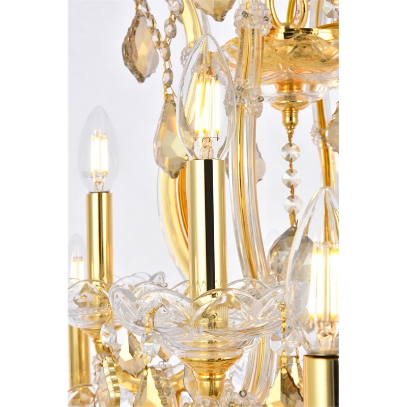 Elegant Lighting Maria Theresa 13 Light Glass Teak Crystal Chandelier in Gold