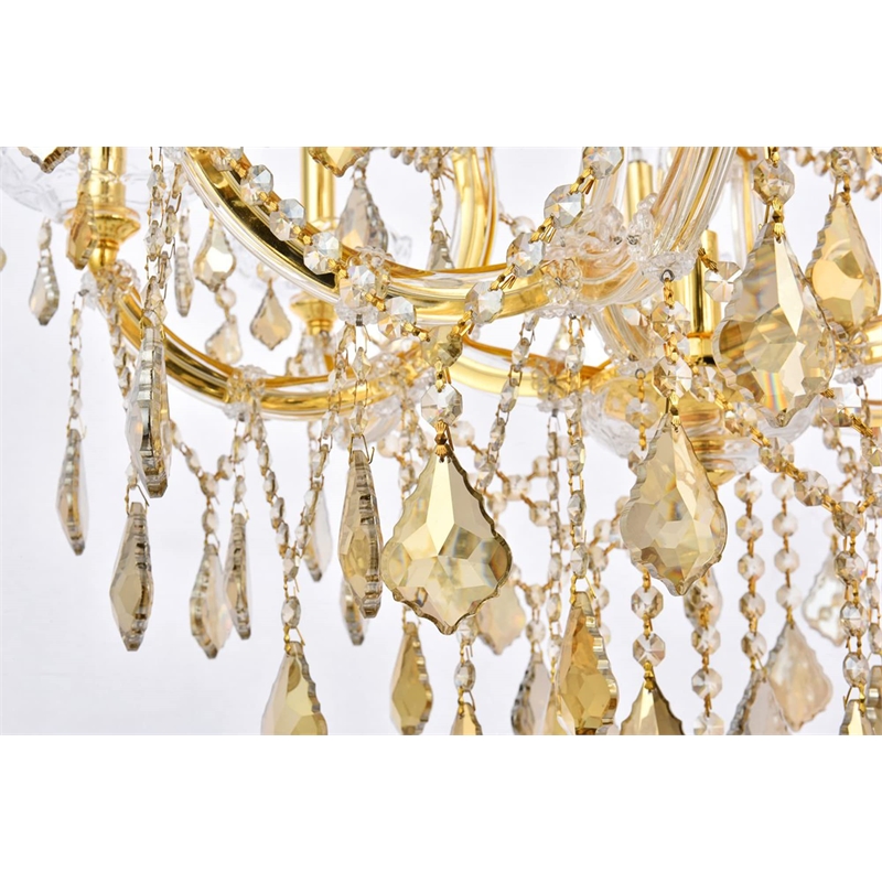 Elegant Lighting Maria Theresa 13 Light Glass Teak Crystal Chandelier in Gold