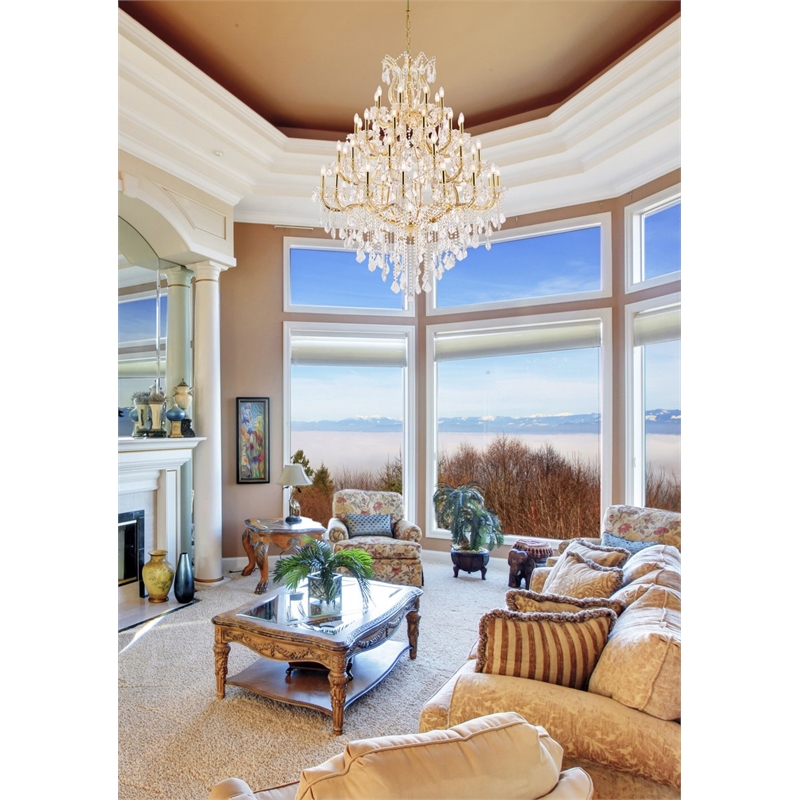 Elegant Lighting Maria Theresa 49-Light Crystal Glass Chandelier in Gold/Clear