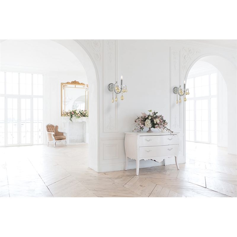 Elegant Lighting Maria Theresa Royal Crystal Golden Teak Wall Sconce