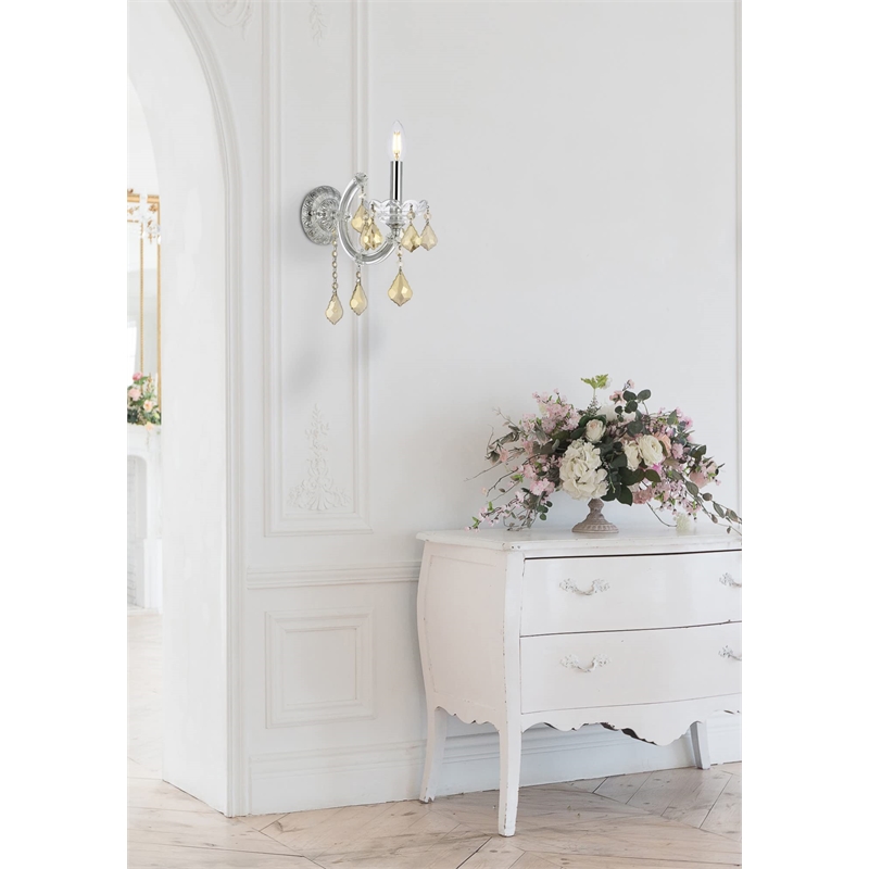 Elegant Lighting Maria Theresa Royal Crystal Golden Teak Wall Sconce