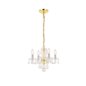 Elegant Lighting Rococo 15&quot 4 Light Royal Crystal Chandelier in Gold