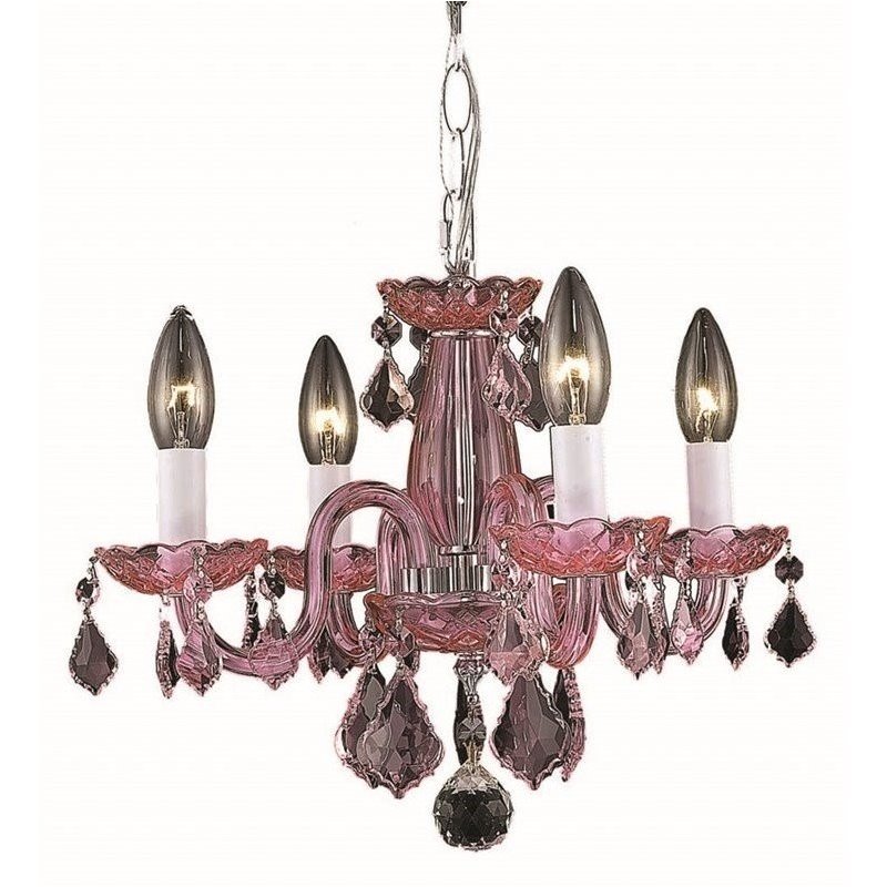 Elegant Lighting Rococo 15 4 Light Royal Crystal Chandelier In Pink Elegant Lighting Rococo 15