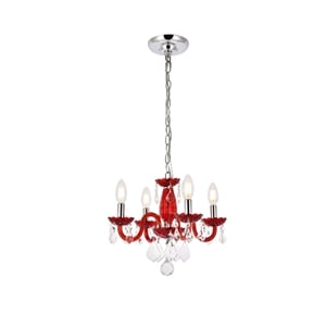 Elegant Lighting Rococo 15&quot 4 Light Royal Crystal Chandelier in Red
