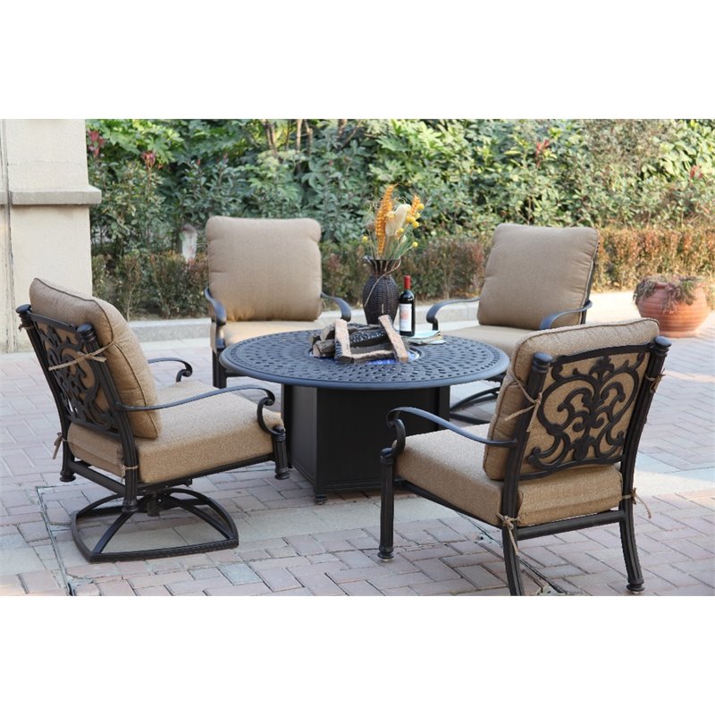 Darlee Santa Barbara 5 Piece Patio Club Fire Pit Set With Cushion