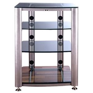 VTI HGR404 4 Shelf Glass Audio Cabinet/Rack-Silver / Tinted Black