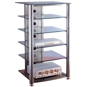 vti rgr series 6 shelf audio rack-silver frame / clear shelves
