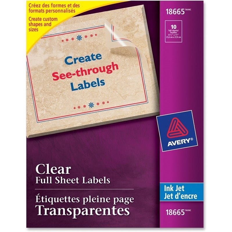 Avery Clear Full Sheet Inkjet Mailing Labels Ave18665