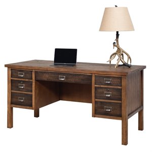 rustic half pedestal executive desk wood office desk fully assembled brown