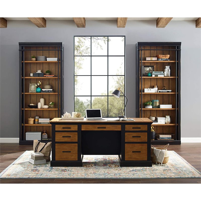 Martin Furniture Toulouse Traditional Metal and Wood Bookcase in Black