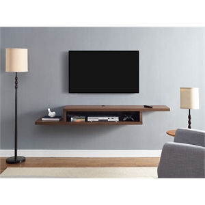 asymmetrical wall mounted wood tv console entertainment center 72-inch brown